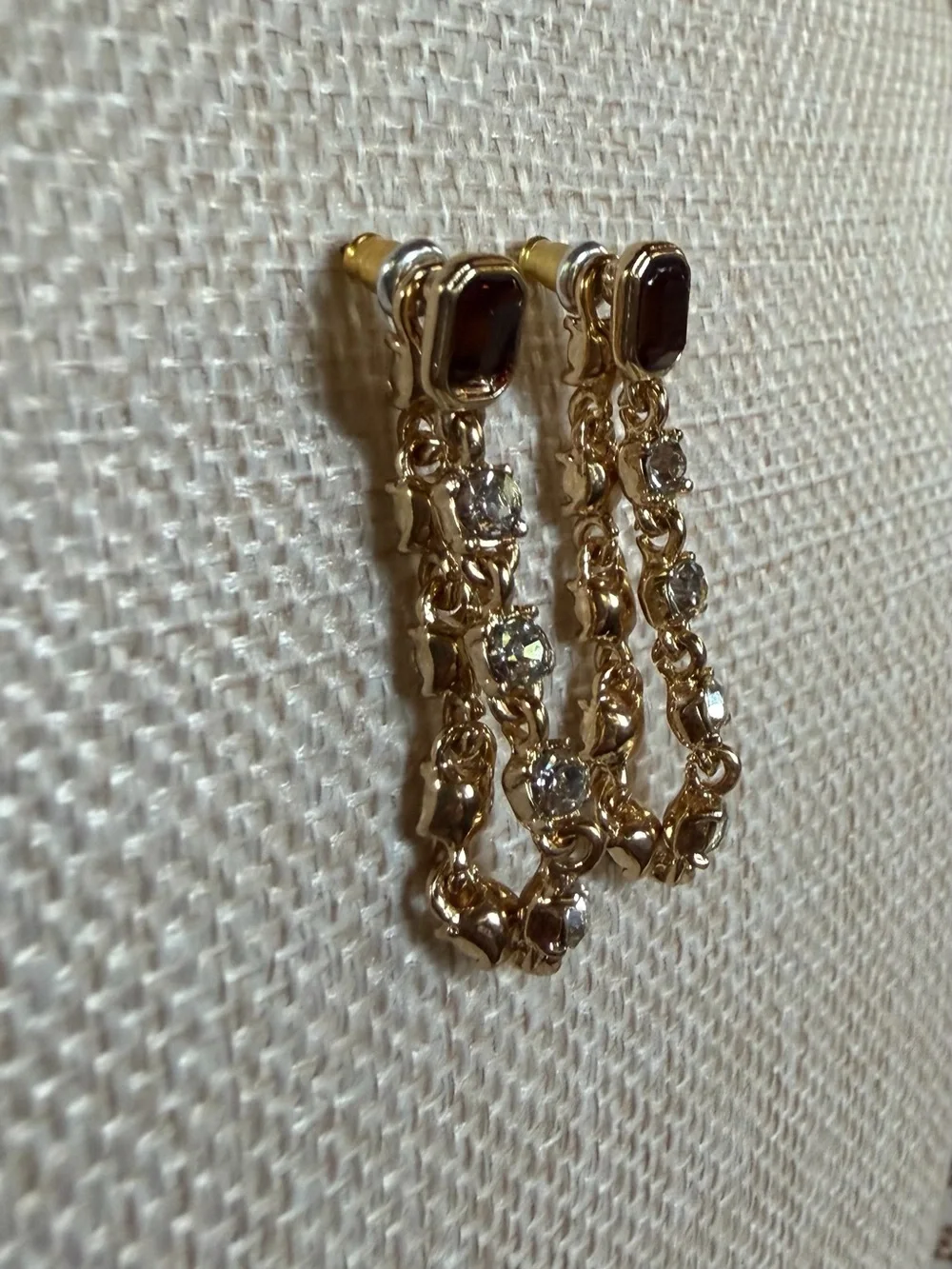 Gold-Tone Brown and White Crystal Drop Earrings - Elegant Women’s Jewelry